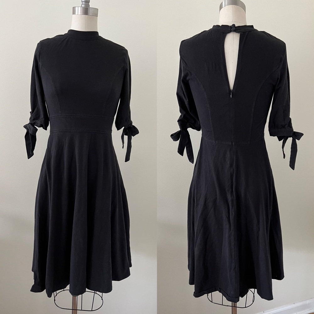 Eshakti black cotton stretch fit and flare dress